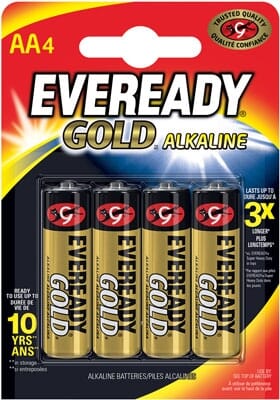 Eveready Alkaline Gold AA Batteries 4 Pack