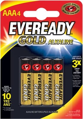 Eveready Alkaline Gold AAA Batteries 4 Pack