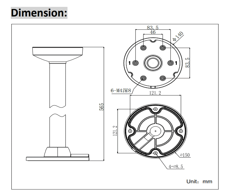 Hikvision DS-1271ZJ-140 Camera Ceiling Pendant Mount