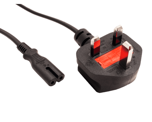 C7 Figure of Eight Power Cable UK Plug 3A Black 1.8m