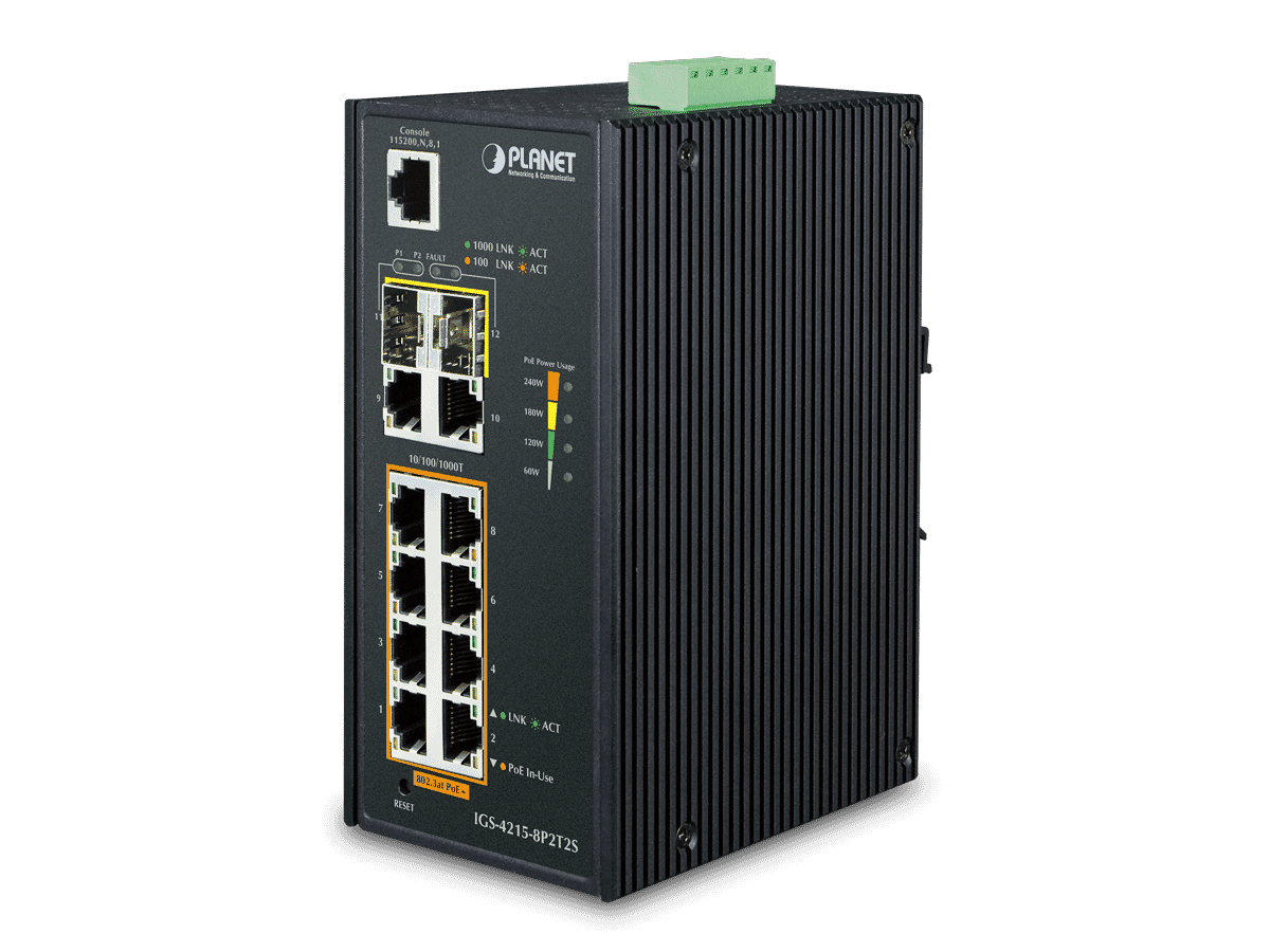 Planet IGS-4215-8P2T2S Industrial Gigabit 8 Port RJ45 PoE + 2 SFP