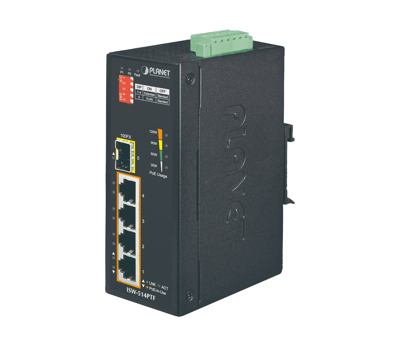 Planet ISW-514PTF 4 Port 10/100 PoE+ 802.3at Industrial Switch