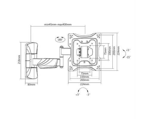 Full Motion Extendable TV wall bracket for Screens up to 25kg (Black or White)