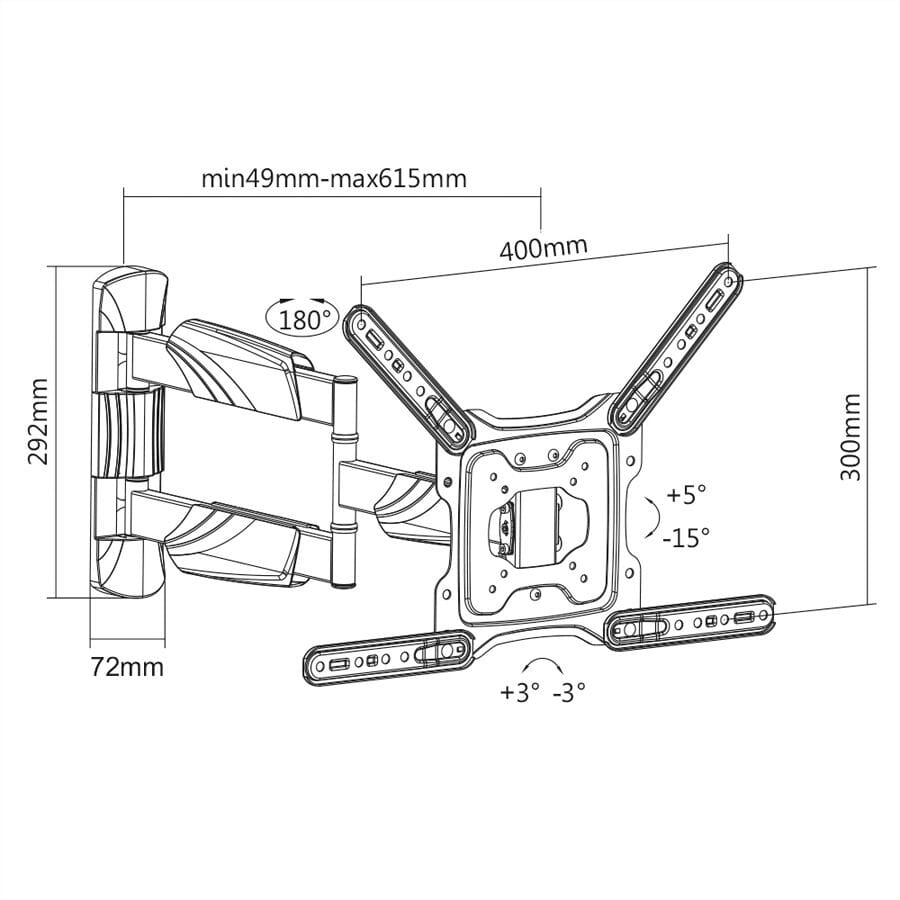 Heavy Duty Extendable TV bracket 35 kg or 55 inch