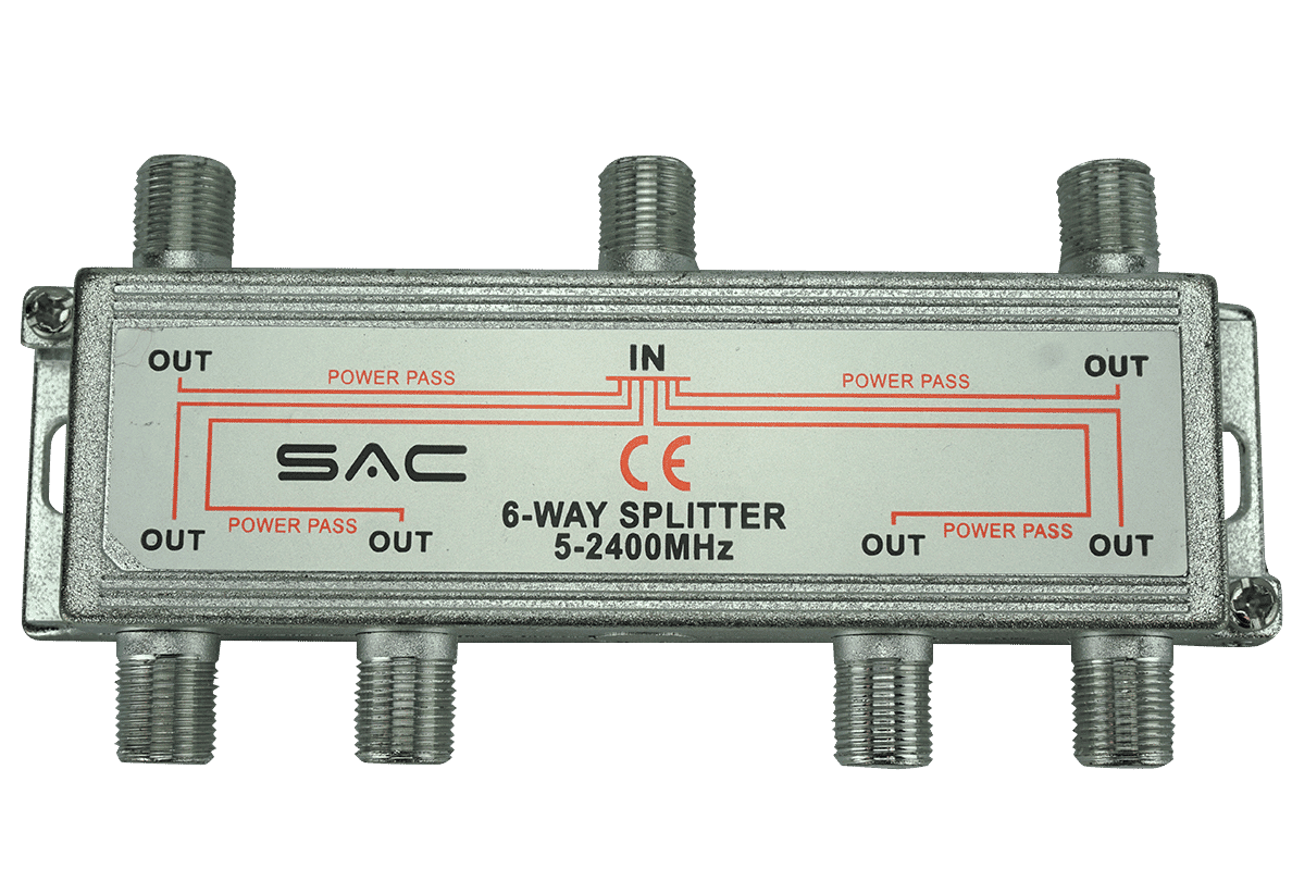 6 Way Aerial or Satellite Splitter with DC Pass