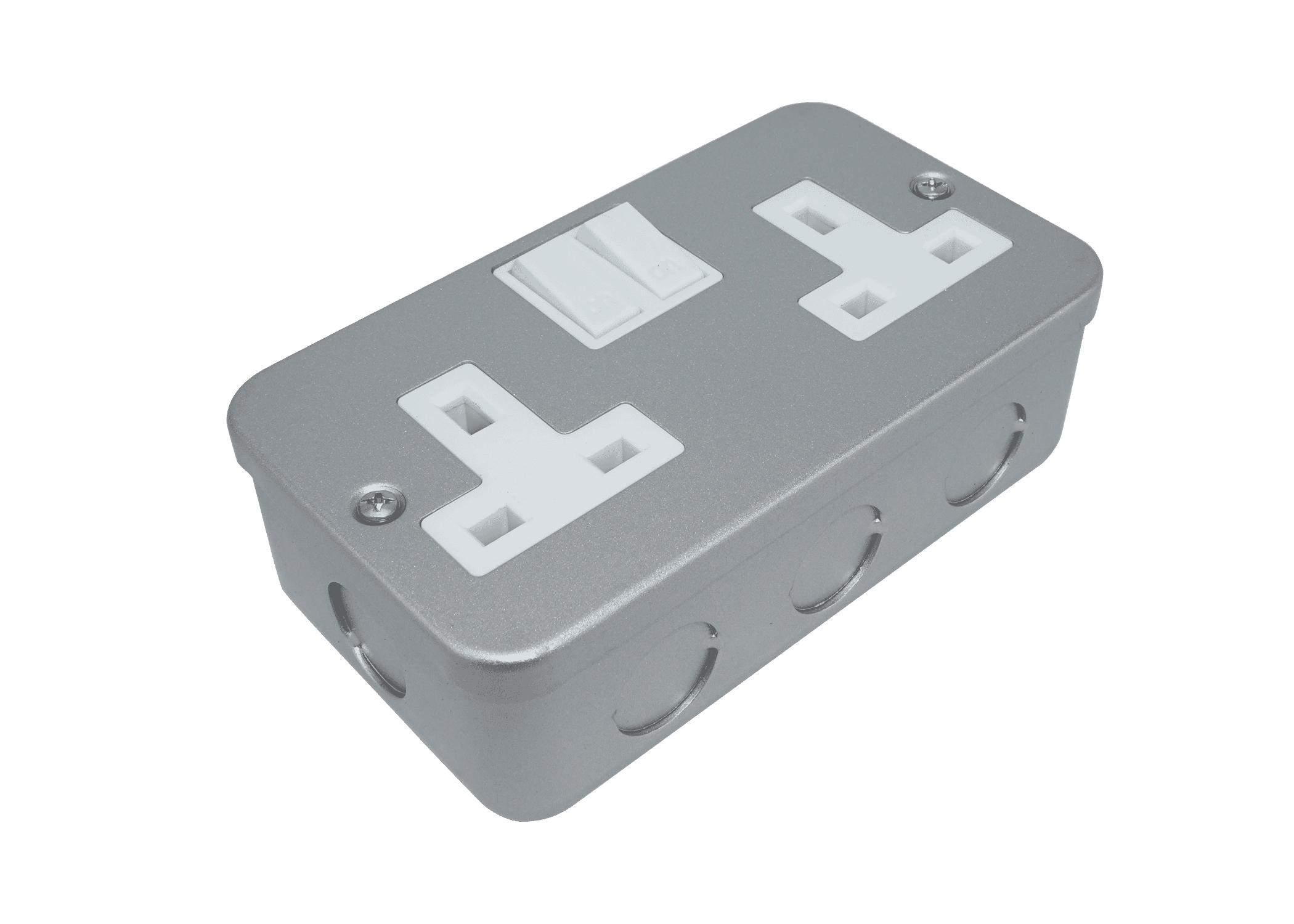 Metal Clad Double Gang 13A Switched 3 Pin UK Mains Socket Connectec.uk