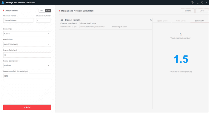 Hikvision storage and network bandwidth calculator