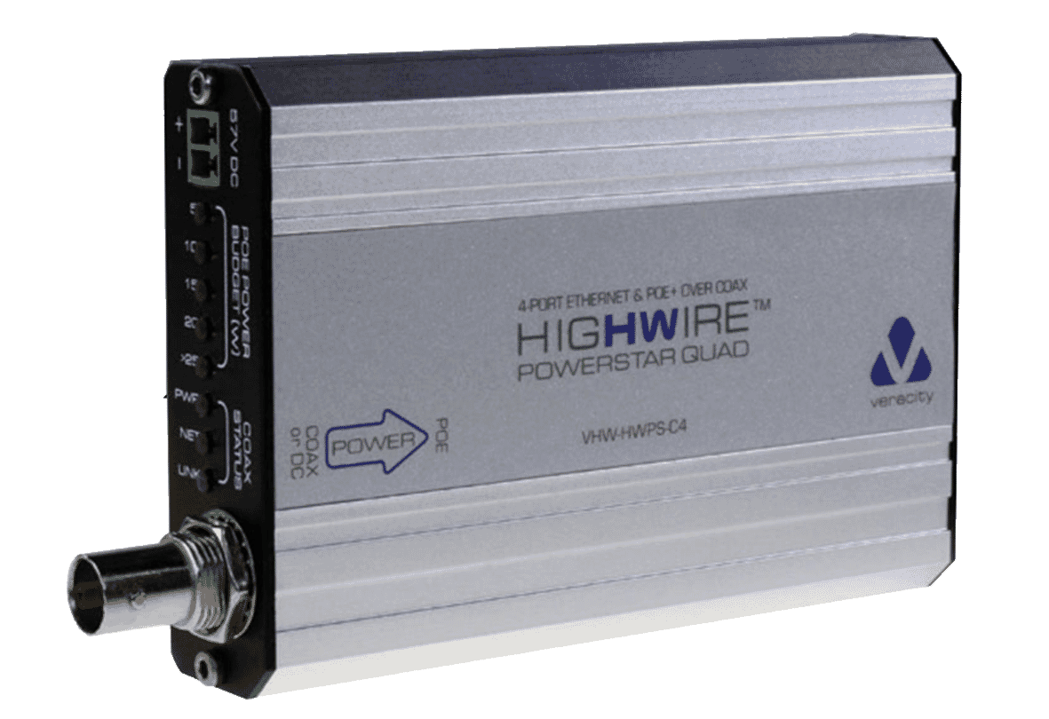 Veracity HIGHWIRE Powerstar Quad 4 Way IP PoE Over Coax Adapter - Camera End