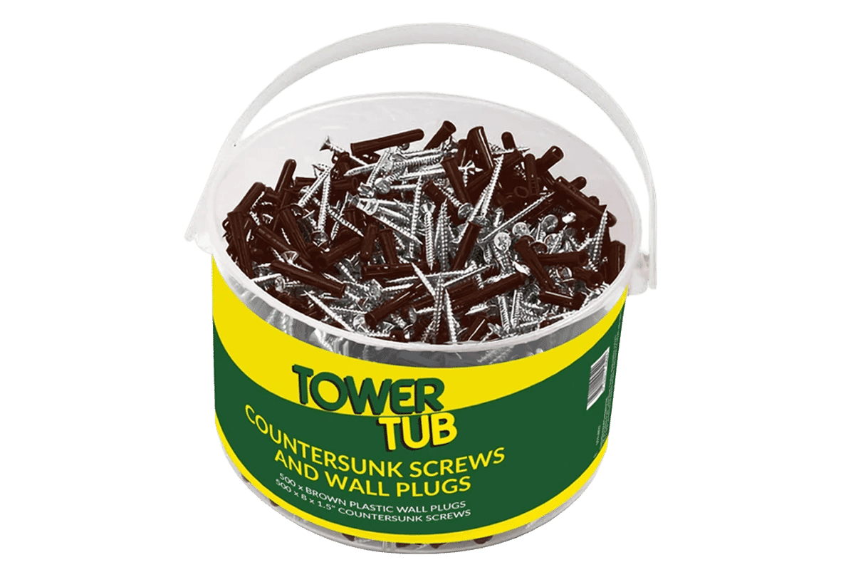 Tower Brown Wall Plugs & Screws Tub (Tub of 800)