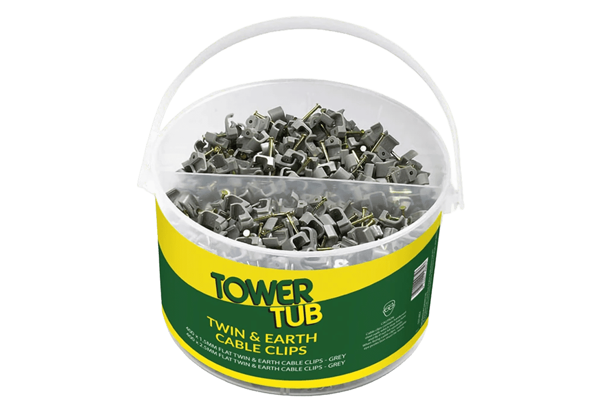 Tower Twin & Earth Plus Cable Clips Tub (Tub of 800)