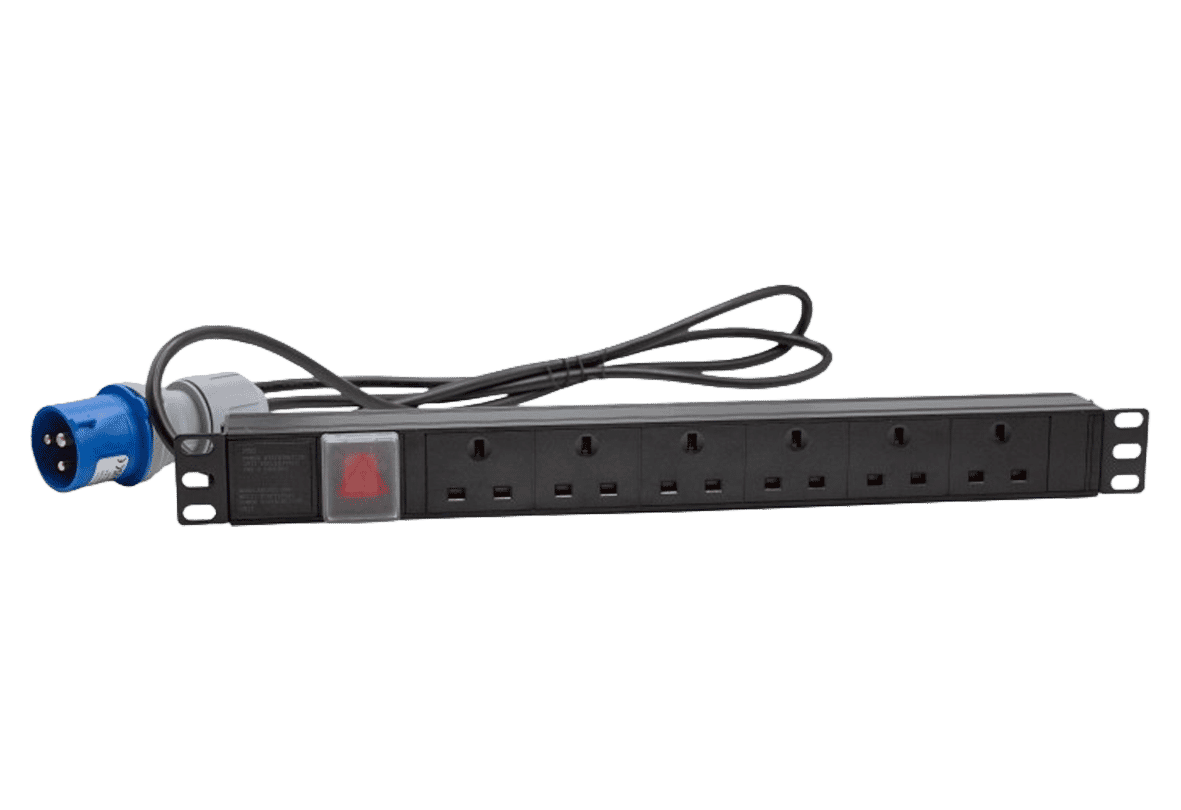 6 Way UK Socket/ 16Amp Plug PDU with C16 Commando Plug