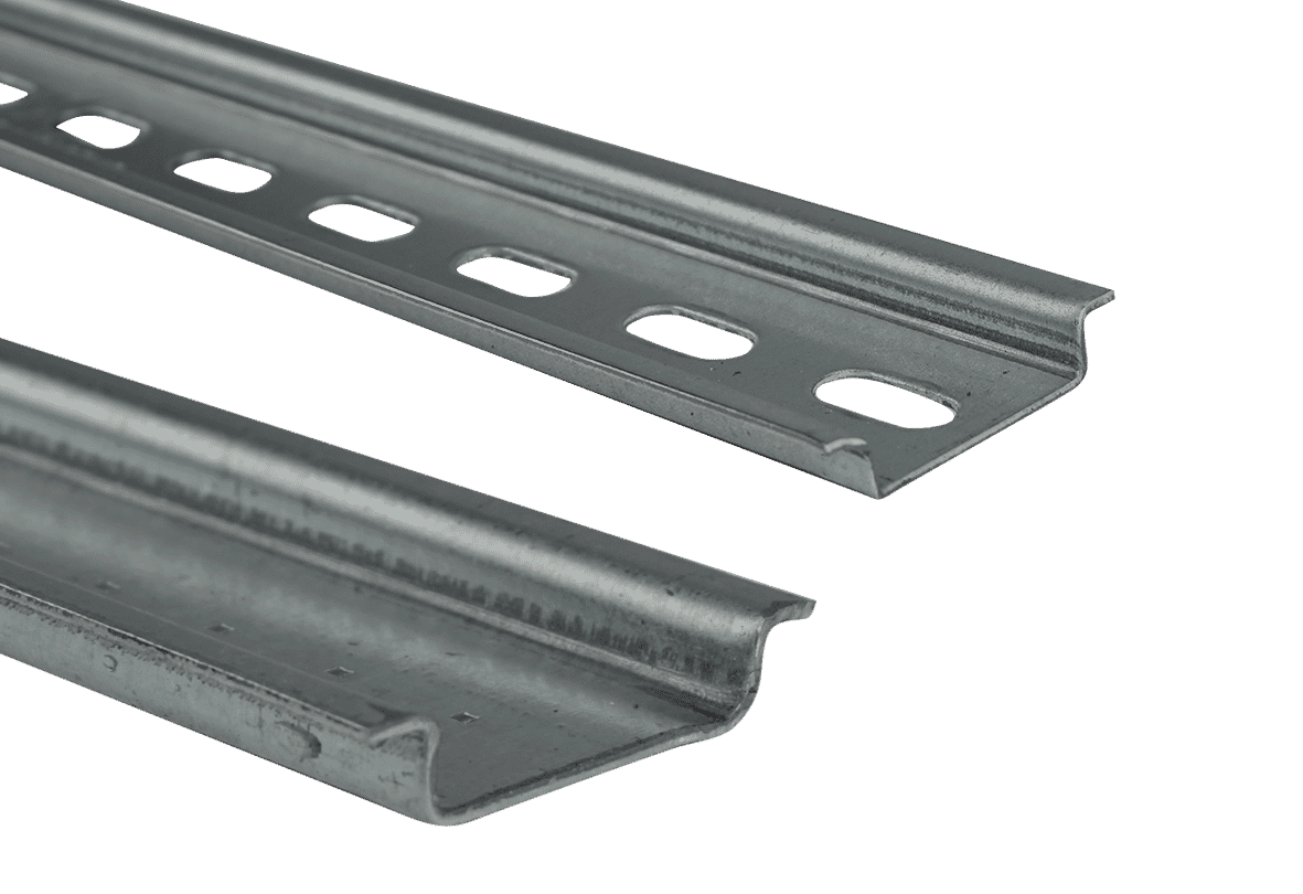 Galvanised Steel DIN Rail Top Hat 35mm Wide x 1m Length (Slotted or Plain)
