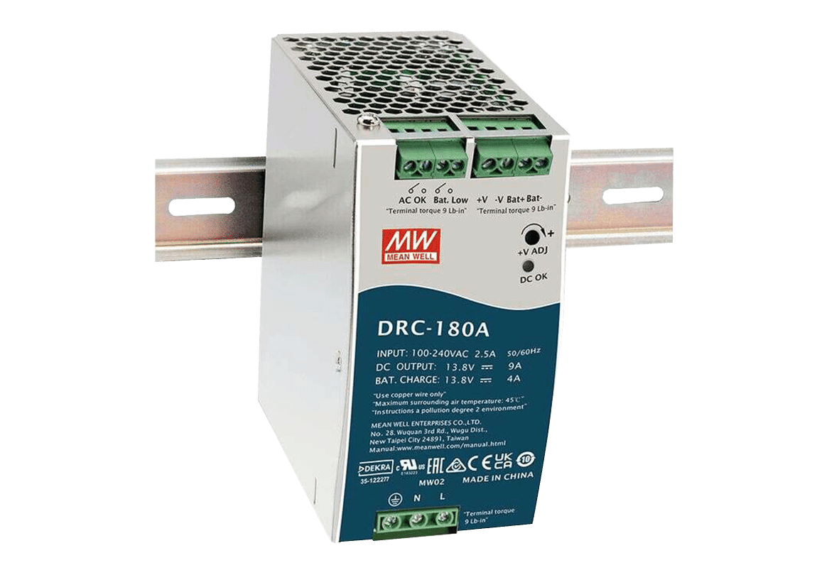Mean Well DRC-180A 12v 180W Din-Rail Power Supply with UPS Battery Backup Option