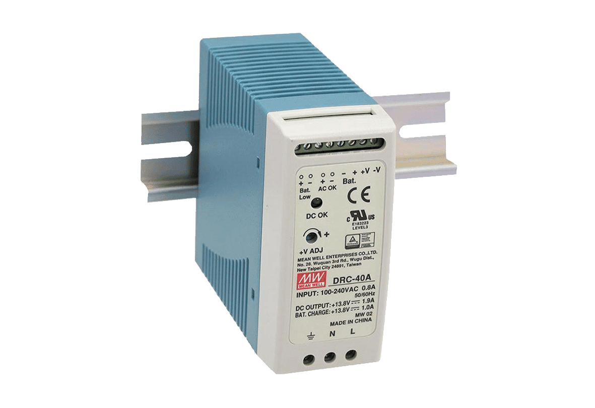Mean Well DRC-40B 24v 40W Din-Rail Power Supply with UPS Battery Backup Option