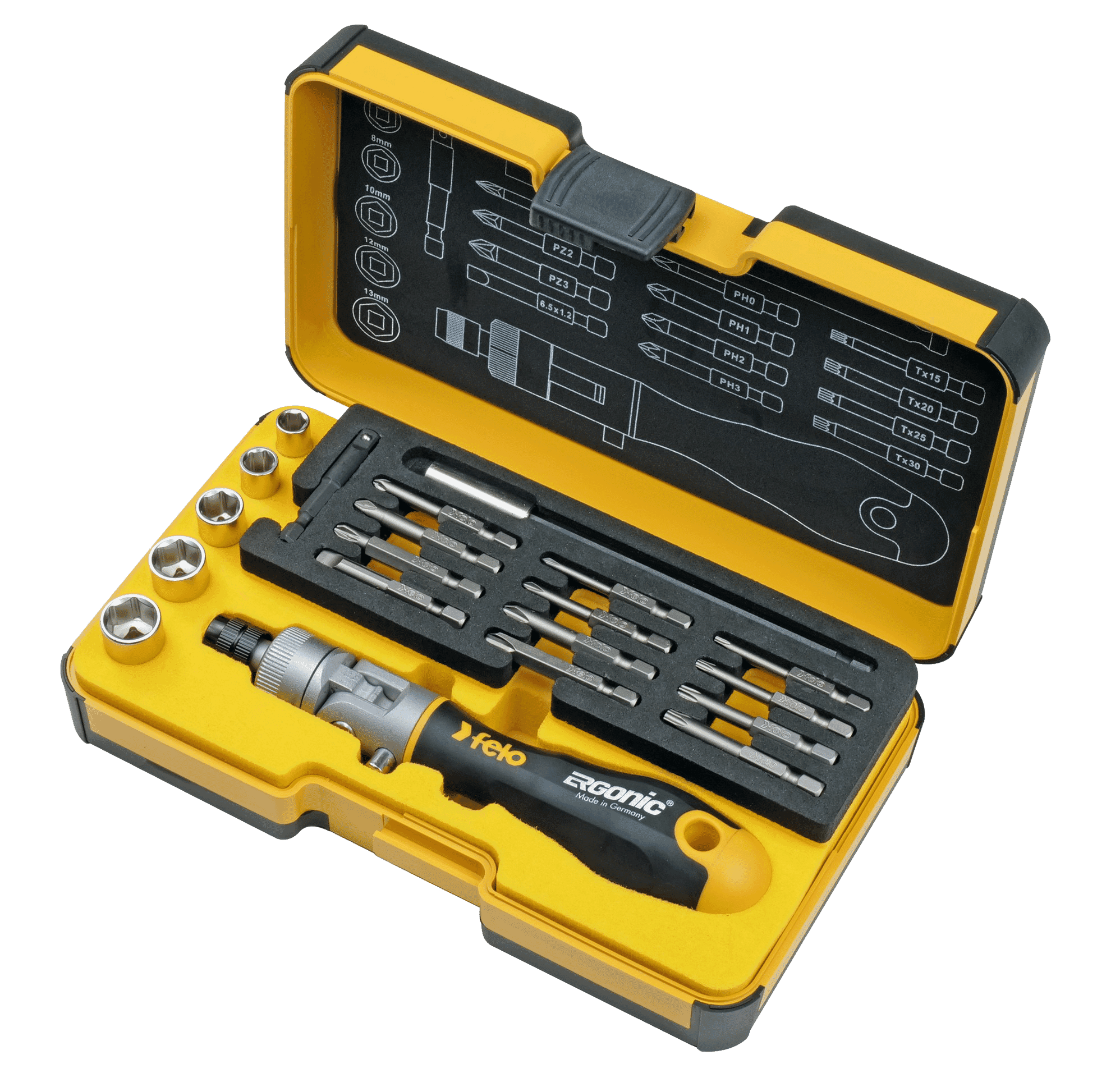 Felo XL-Strongbox Ergonic K Cased Tool Set 20-Pcs SL/PH/PZ/TORX/ND