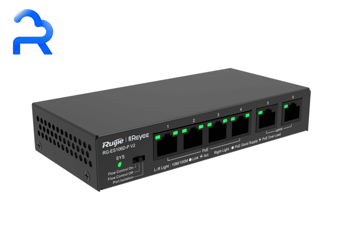 Ruijie RG-ES106D-P V2 Reyee 6-port 10/100Mbps Unmanaged 54W PoE+ Desktop Switch