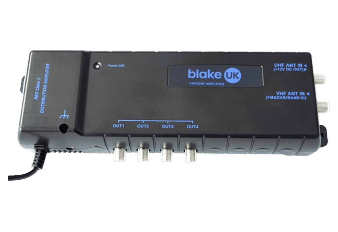 Blake 4-Way Compact Distribution Amplifier 8db Gain (470-694MHz) (RED Class 1)