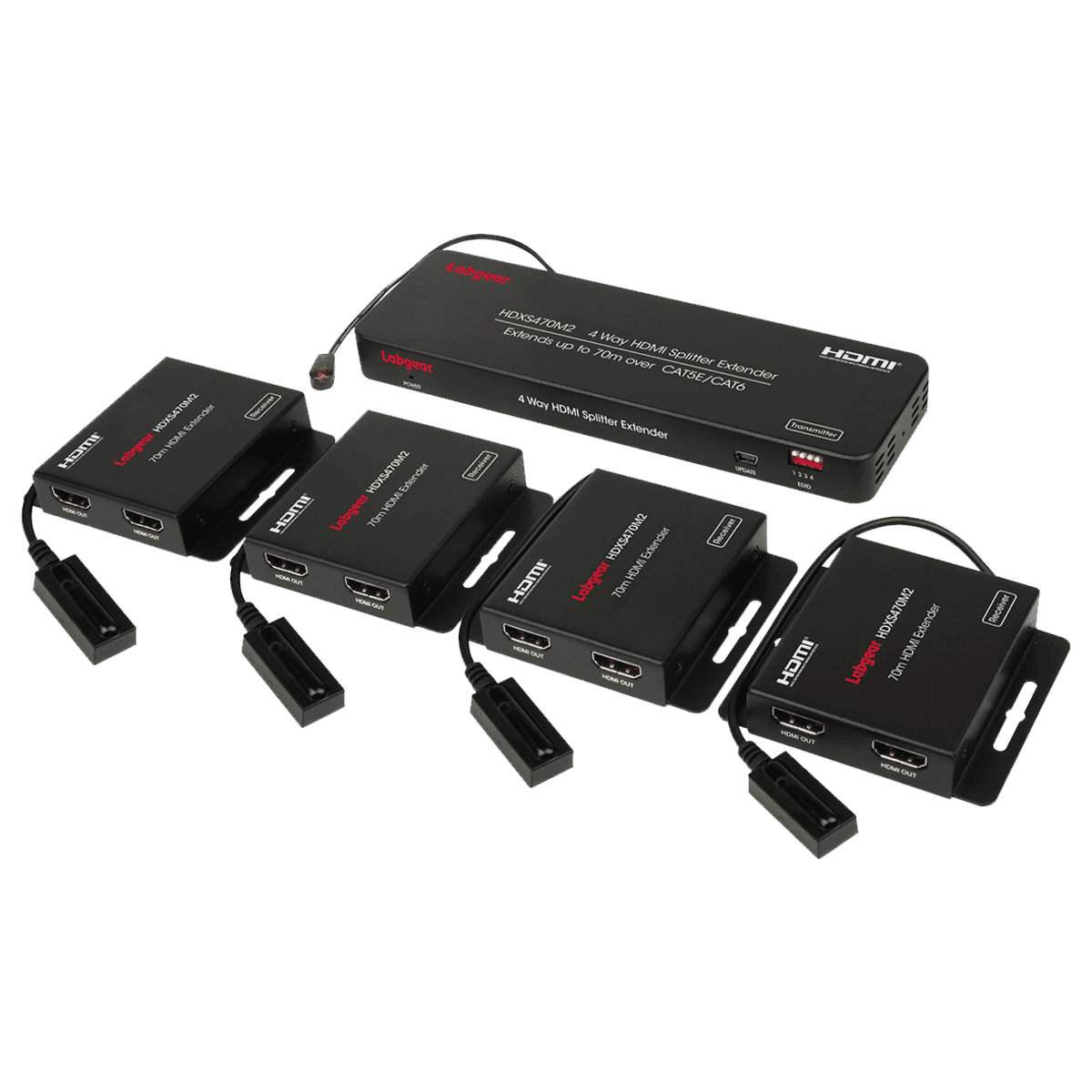 Labgear 4-Way HDMI v2.0 18Gbps 60m Extender over Cat 6/7 1080P 60Hz