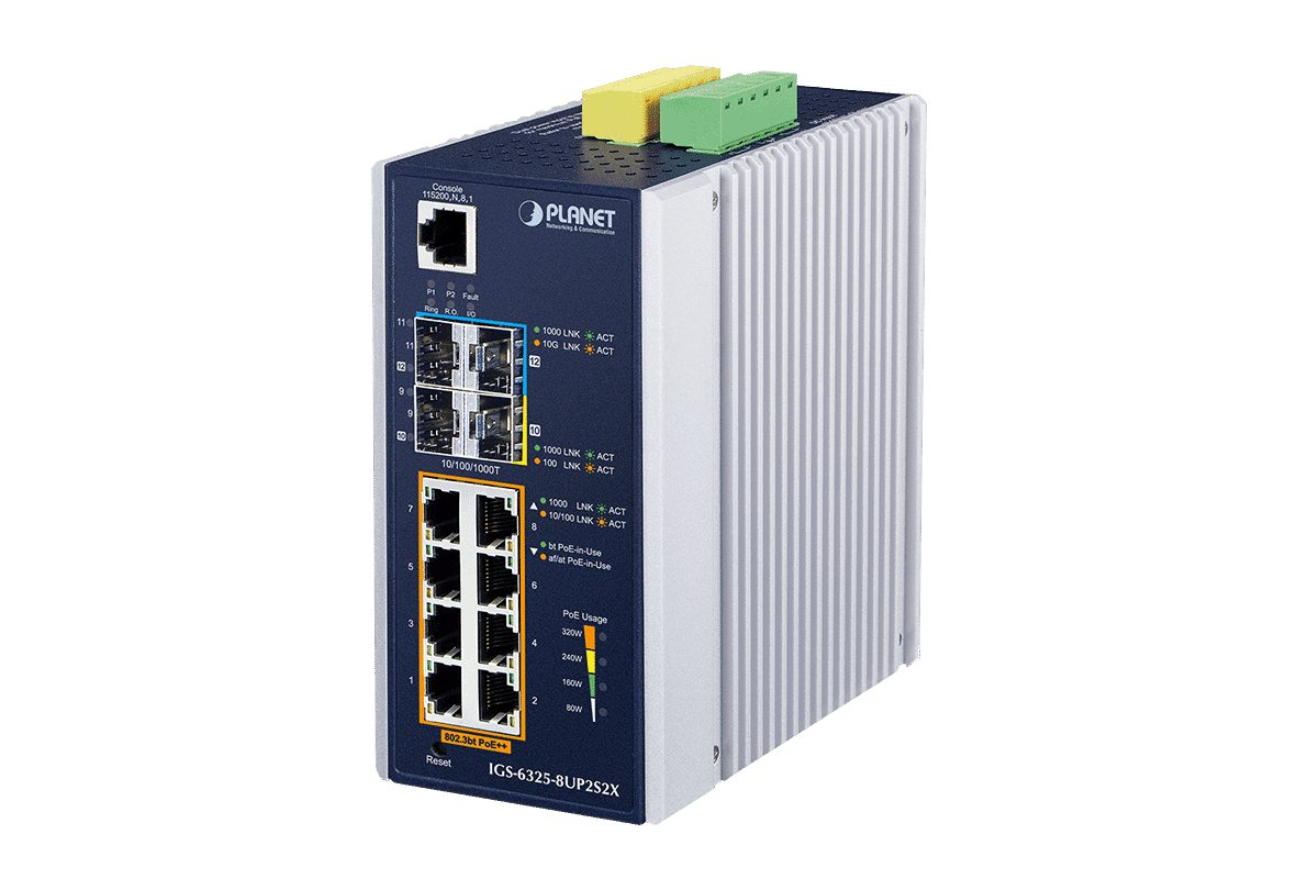 Planet IGS-6325-8UP2S2X Industrial 8+4 Port L3 Managed PoE Switch