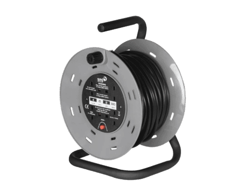 50m 4 Gang Open Drum Extension Reel (230V AC 10A) with Thermal Cut Out