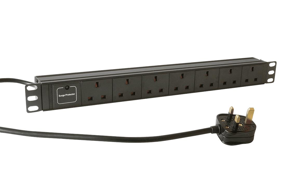 UK Socket / UK Plug PDU Horizontal 7 Way with Surge Protection