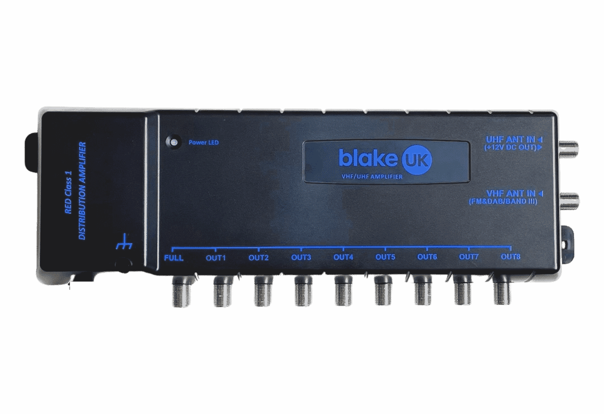 Blake 8-Way Indoor Distribution Amplifier 8db Gain (470-694MHz) (RED Class 1)