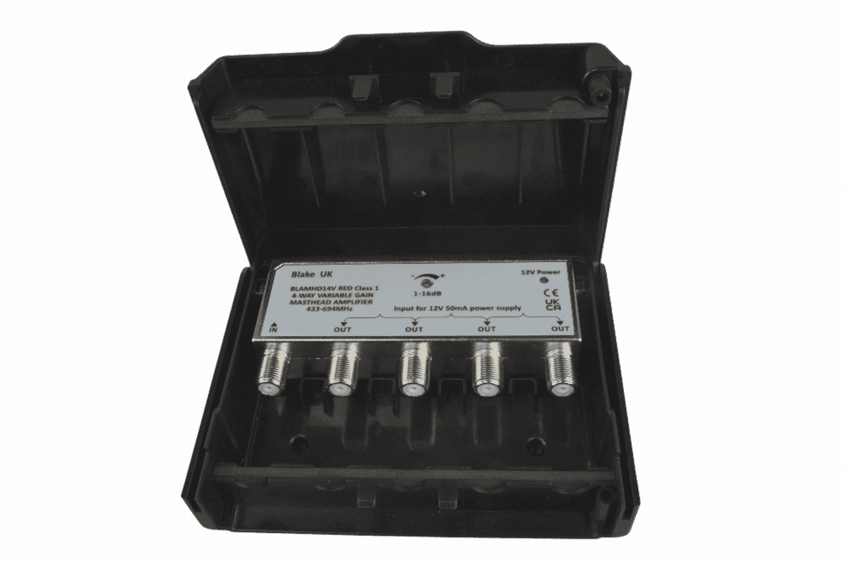 Blake 4-Way Variable Gain 1-16db Masthead Amplifier with PSU (RED