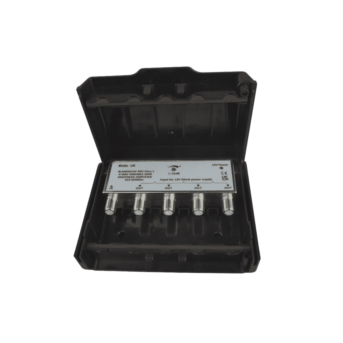 Blake 4-Way Variable Gain 1-16db Masthead Amplifier with PSU (RED