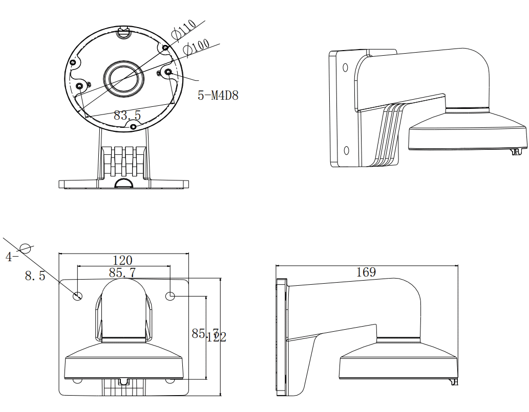 Hikvision DS-1280ZJ-DM8/GREY Junction Box in Grey