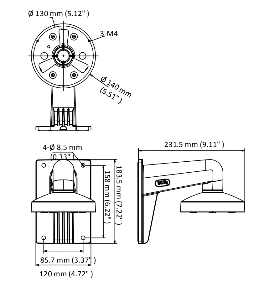 Hikvision DS-1273ZJ-140-DM45 Wall Bracket