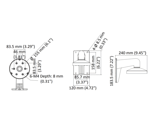 Hikvision DS-1473ZJ-155/GREY Wall Mount Bracket for Dome Cameras