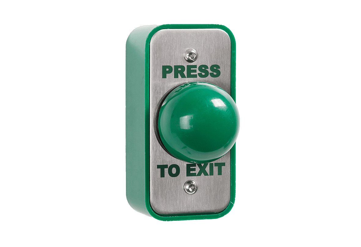 RGL EBGB/AP/PTE Slim Stainless Steel Press-to-exit Green Mushroom Button IP66