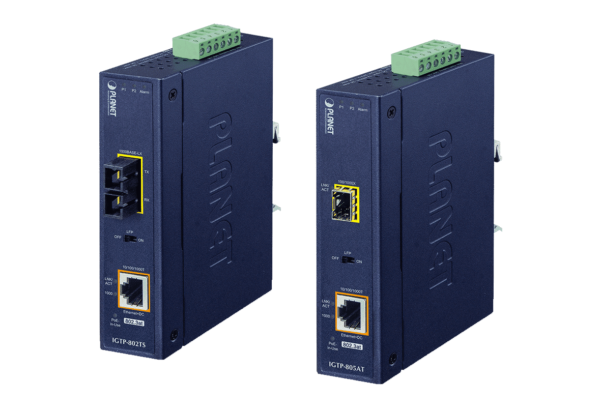 Planet IGTP-805AT Industrial Gigabit Media Converter SFP PoE+ 802.3at