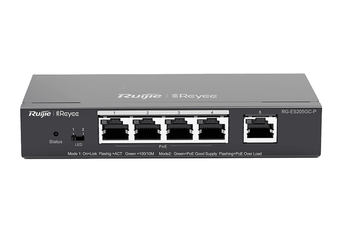 Ruijie RG-ES205GC-P Reyee 5-Port Gigabit Smart Cloud Mananged 54W PoE+ Switch