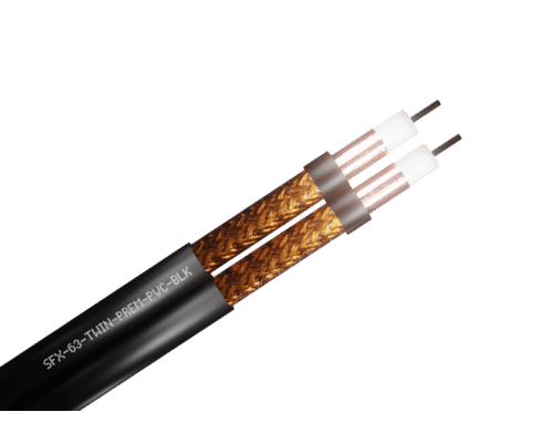 Low Loss Slim Twin Satellite Coax Cable PVC Black 100m