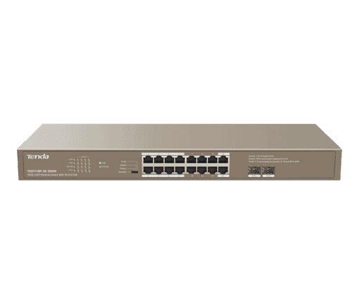 Tenda TEG1118P-16-250W 18-Port (16x RJ45, 2x SFP) 802.3at PoE Gigabit Switch 