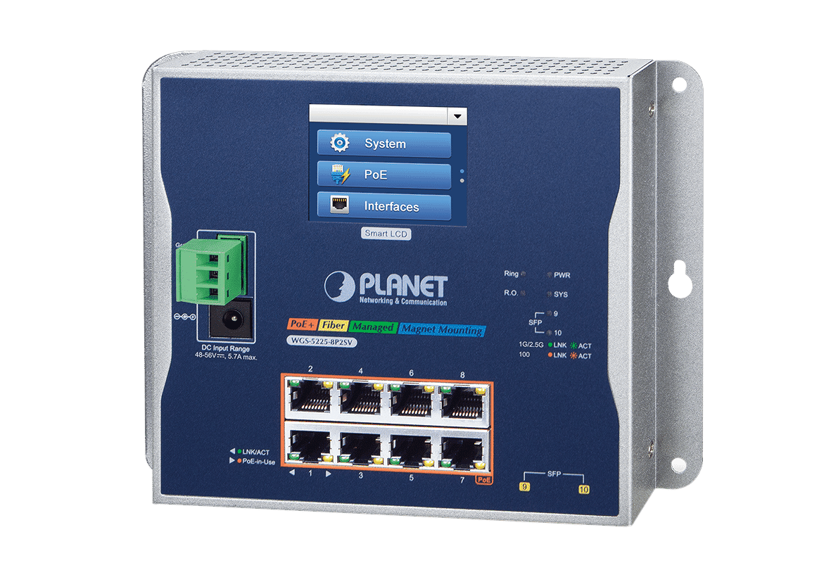 WGS52258P2SV 8Port Industrial Gigabit Wallmounted PoE+